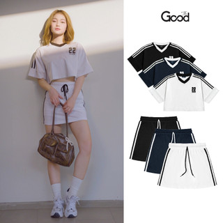 Set đồ nữ "Young Sporty" THE GOOD, Áo Croptop Blockcore, Chân váy ngắn thể thao chất liệu Cotton co giãn