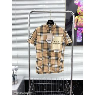 Áo sơ mi bbr nam nữ kẻ caro thêu logo ngắn tay vải cotton lụa mền mịn thoáng mát cao cấp