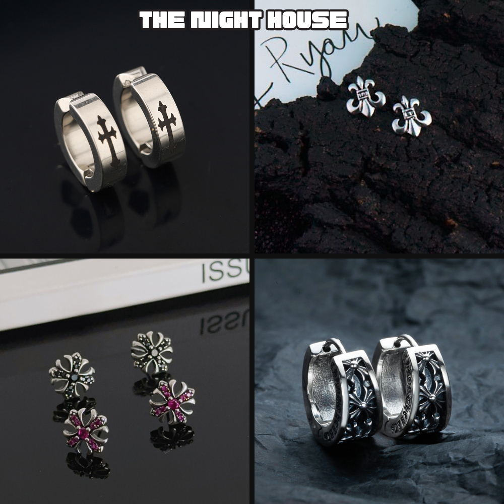 Khuyên Tai Chrome Heart Titan Không Gỉ Thời Trang The Night House Đẹp Hiphop Nam và Nữ,Bông Tai CH Bạc Nam (1C)