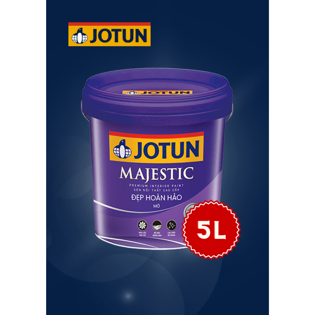 5L - Sơn phủ cao cấp trong nhà/tường nội thất Jotun Majestic Đẹp hoàn hảo Mờ