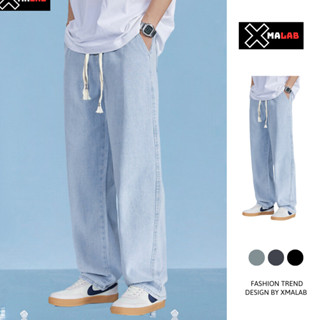 Quần jean nam ống rộng dáng suông XMALAB chất bò xịn cạp chun dây rút phong cách đường phố B085