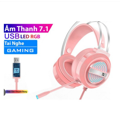 Tai Nghe Chụp Tai Gaming M21 Màu Hồng, Cổng USB, Gaming 7.1- Full Box