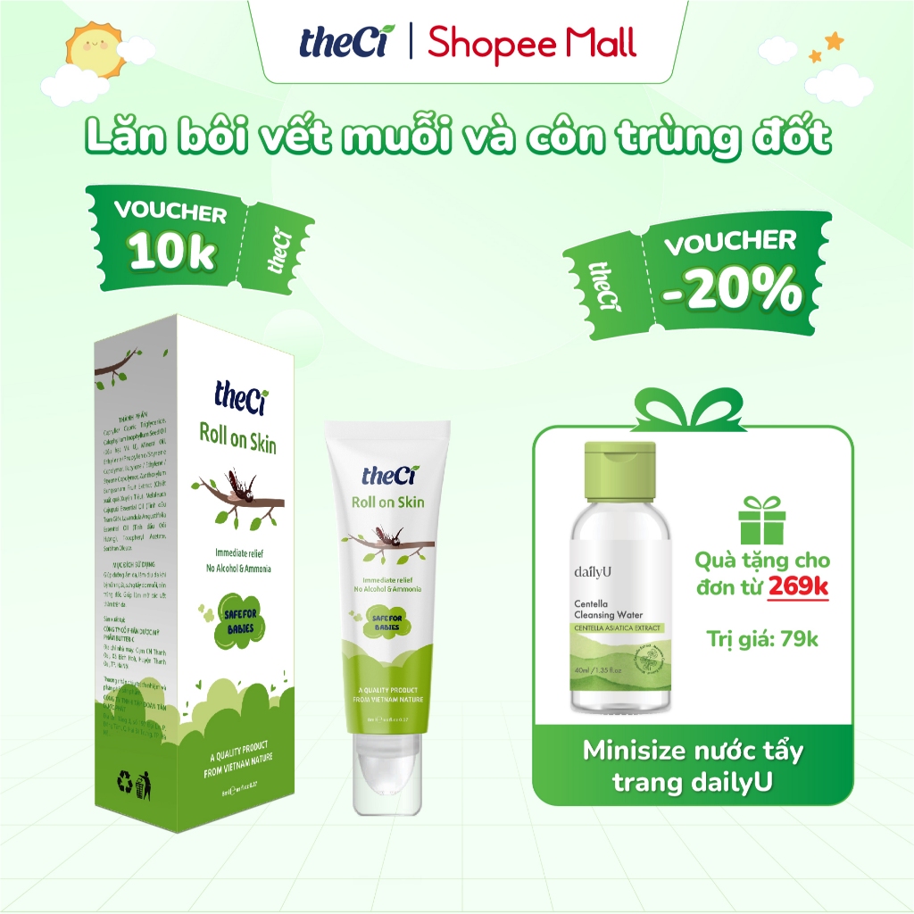 Lăn bôi vết muỗi Theci, chiết xuất từ tinh dầu tràm gió, tinh dầu oải hương