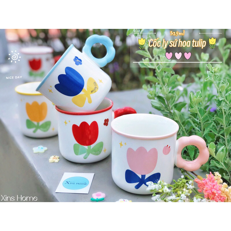 [Xins Home]Cốc Ly Sứ Hoa Tulip???325Ml /Cốc Ly Bông Hoa Xinh Xinh Ly Quà Tặng