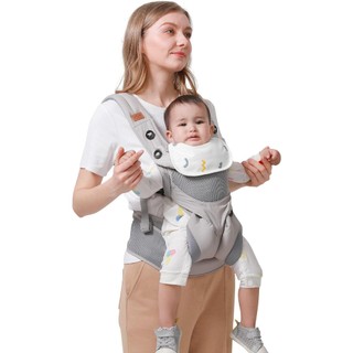 Địu em bé Mingo KWKNM trợ lực thoáng khí có khăn lau nước miếng, mũ trùm đầu, đỡ đầu đỡ cổ cho trẻ