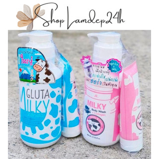 Sữa tắm con bò Gluta Milky Thái Lan 800ml tặng sữa rửa mặt