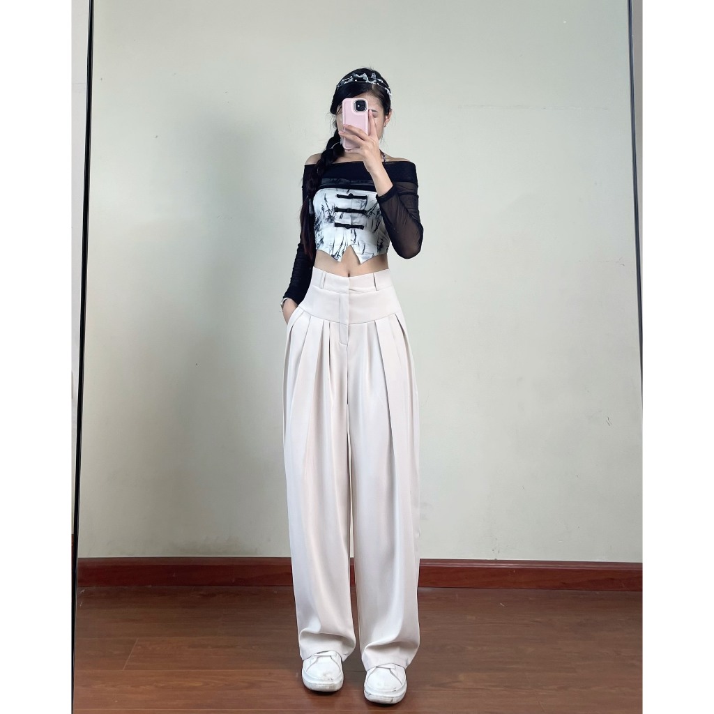Quần tây ống rộng nữ Hari cạp kép chất gold cao cấp mềm mát chuẩn form đi làm đi học | BigBuy360 - bigbuy360.vn