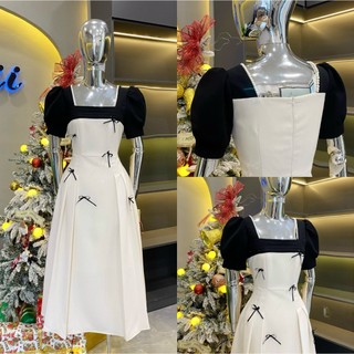 Váy Thiết Kế Evii Y63 dành cho nữ  Đầm thiết kế cổ vuông phối nơ dáng A xoè dài phù hợp đi chơi và đi dự tiệc