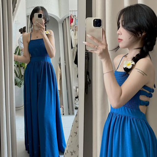 Đầm Cổ Yếm Nhún Dây Lưng ( Ảnh Thật Trải Sàn )