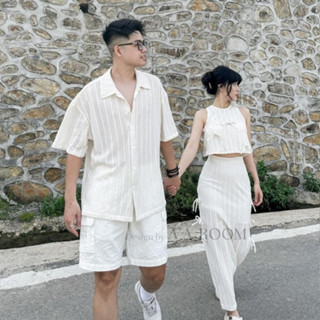 [HÀNG CAO CẤP] Set Đồ Đôi Couple Nam Nữ Trắng Sơ Mi + Áo Sát Nách + Chân Váy Dài