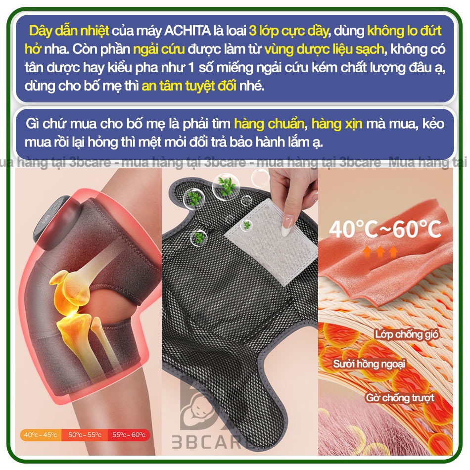 Máy massage đầu gối Achita G32 chườm nóng giúp giảm đau nhức khớp gối, đai chườm nóng thảo dược hiệu quả giảm đau mỏi