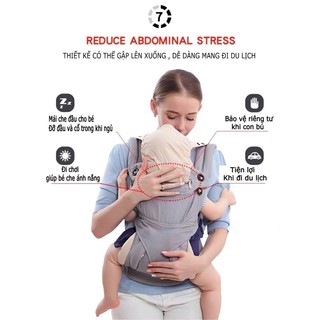 Địu em bé trợ lực Mingo 360 Cool Air Mesh 4 tư thế thoáng khí, có đỡ đầu đỡ cổ, mũ trùm đầu cho bé