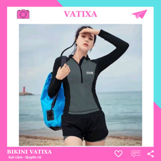 Đồ bơi nữ bikini đi biển 2 mảnh quần đùi 2 lớp áo tay dài dáng thể thao năng động kín đáo VATIXA BKN143