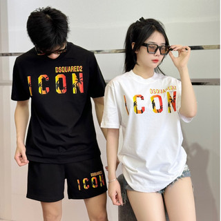 Bộ hè nam nữ bhqd 02 in cây dừa áo chất liệu cotton quần nỉ da cá dày dặn thời trang mùa hè
