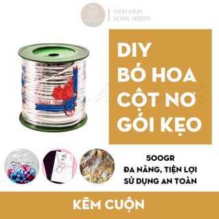 Cuộn dây kẽm bạc làm hoa gói quà - kẽm cuộn quấn cành - kẽm cuộn cột nơ - dây kẽm cuộn ánh kim dẹp