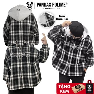 Áo khoác flannel sơ mi caro có nón tháo rời chống nắng cặp đôi nam nữ local brand nỉ dạ form rộng boxy pandax polime