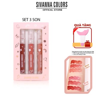 Set Son Kem SIVANNA COLORS VELVET MIST LIP GLAZE HF5082 Màu Lì Siêu Mịn không lem lâu trôi