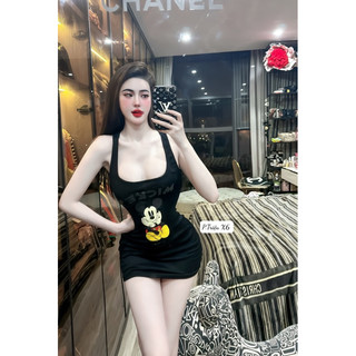 Đầm body ba lỗ phối hình dễ thương