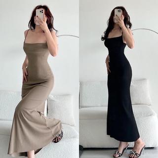 Đầm Body Dài 2 Dây Sexy Dáng Ôm Madela Thun Gân Tăm Dày Dặn, Váy Body 2 Dây Dài Dáng Ôm Sexy