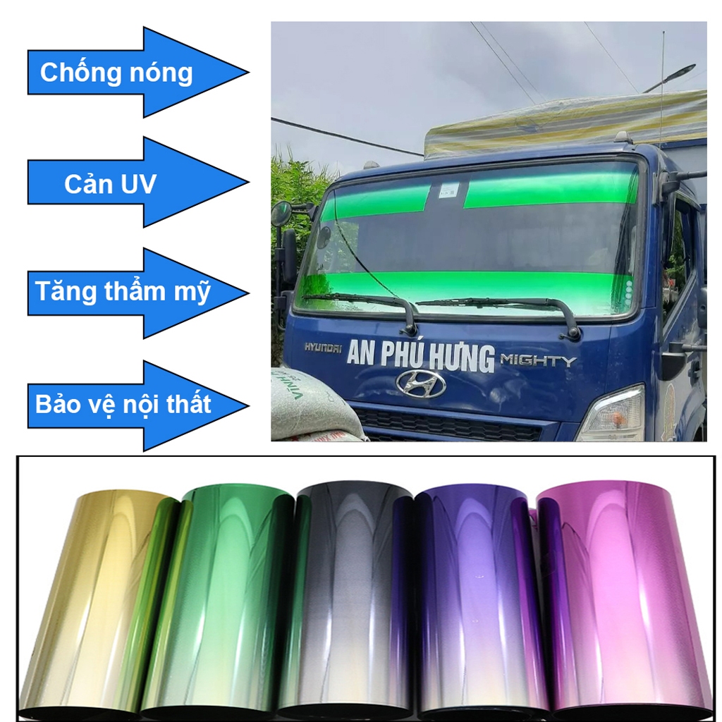 Phim cách nhiệt kính lái ô tô xe tải giá rẻ khổ 20cm và 50cm, giấy dán kính chống nắng nóng tia UV