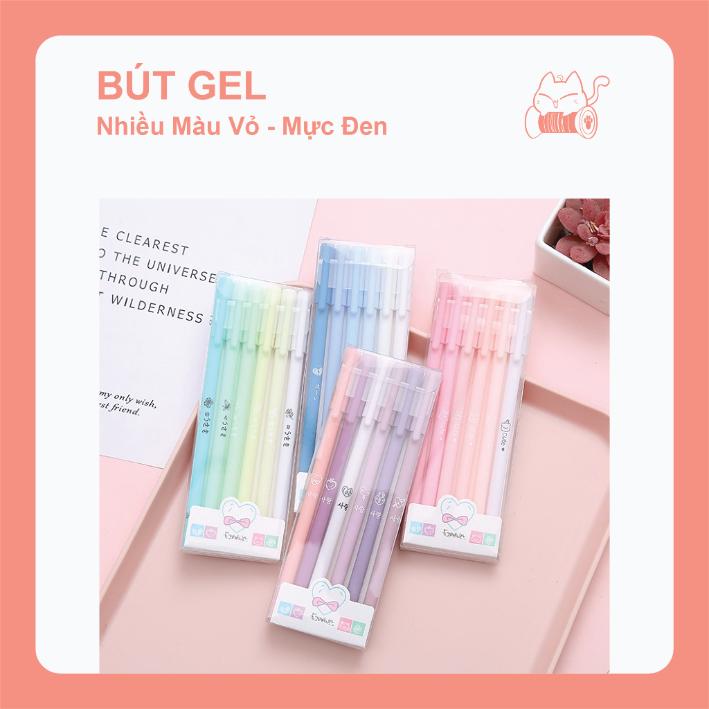 Hộp 6 bút mực đen ngòi 0.5mm - Nhiều màu vỏ Kata - Mèo Một Mí Studio