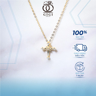Vòng cổ nữ mặt thánh giá đính đá đơn giản, dây chuyền nữ bạc mạ vàng 14k Gigi Jewelry DC006