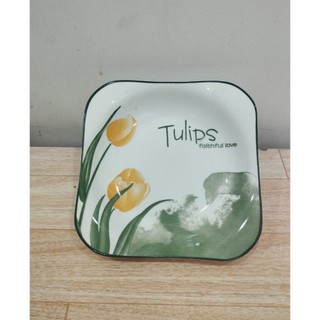 Dĩa sứ vuông Tulip các size 9 inch , 8 inch , dĩa lót chén 15cm