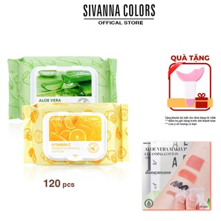 Khăn lau trang điểm mặt Sivanna Colors Aloe Vera Make Up Cleaning Cotton chứa Vitamin C 120 tờ