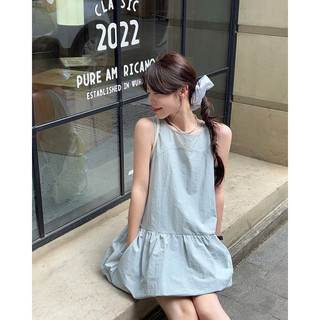 Đầm phồng nữ mùa hè 2024 phong cách basic trơn