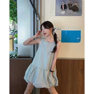 Đầm phồng nữ mùa hè 2024 phong cách basic trơn
