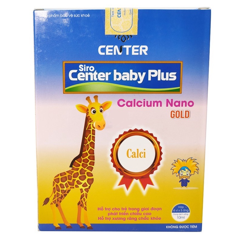 Siro Center Baby Plus - Calcium Nano GOLD Bổ Sung Canxi Hỗ Trợ Tăng Trưởng Chiều Cao Chống Còi Xương Hộp 20 Ống