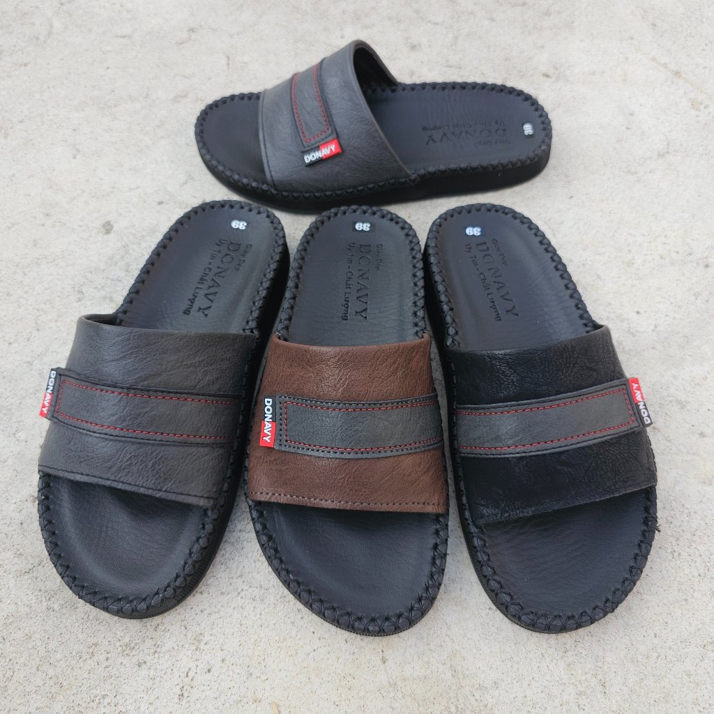 Dép Quai Ngang Nam Da, Đế Cao Su May Viền Quai Full Đế Chắc Chắn D.3CN