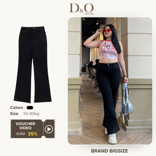 Quần Jeans Nữ Bigsize 58-90kg Quần Ống Loe Dáng Dài Màu Đen Tuyền 1053 Cạp Cao Co Giãn Tốt