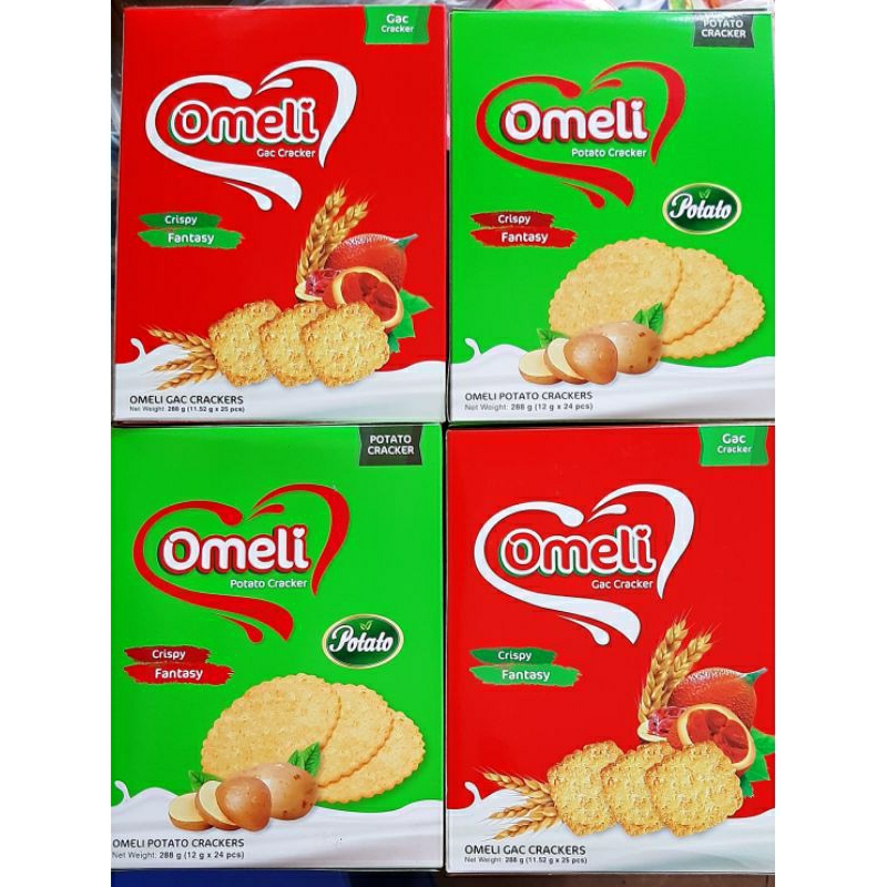 BÁNH OMELI CRACKER GẤC VÀ OMELI CRACKER KHOAI TÂY / HỘP 128G, 288G. TÚI 300G.