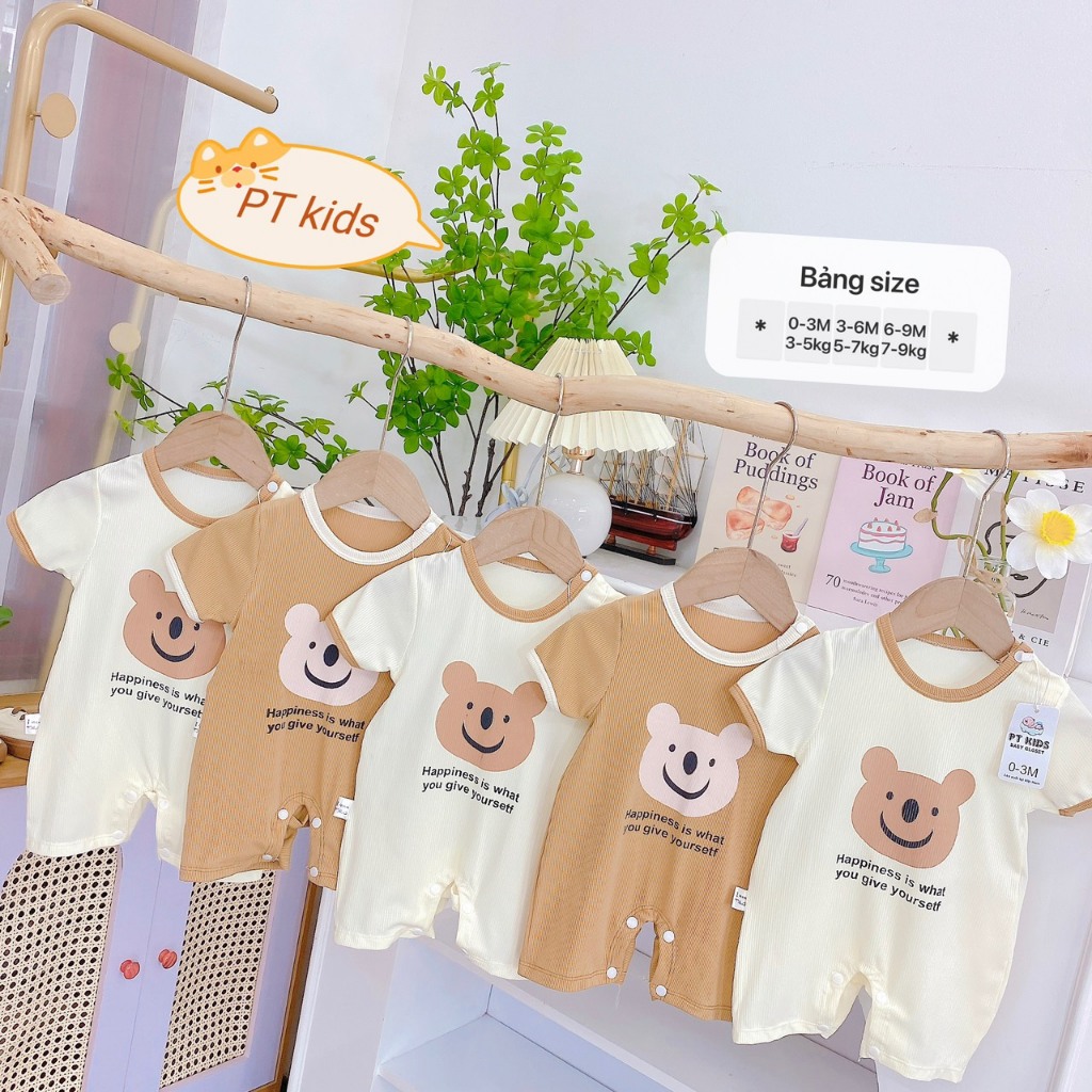 Body đùi chất tăm lạnh, bộ đồ liền thân HÌNH GẤU cho bé sơ sinh
