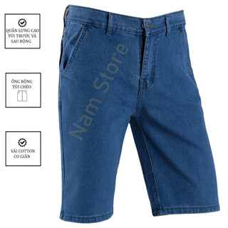 Quần Short Jean Nam Trung Niên Quần Sọt Nam Vải Jean Cotton Mềm Mát Co Giãn Form Suông Thoải Mái Big Size Túi Chéo