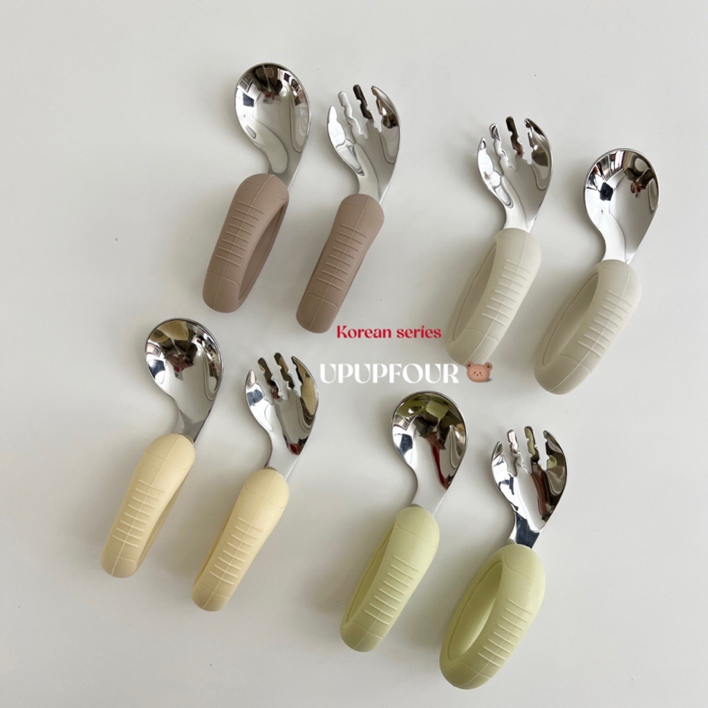 Set thìa dĩa tập xúc inox cong cho bé tập ăn (M40 cong)
