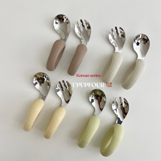 Set thìa dĩa tập xúc inox cong cho bé tập ăn (M40 cong)