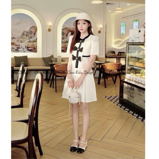 Clara ruby - set áo váy vải tex phối nơ xinh clara - hàng chính hãng size sml