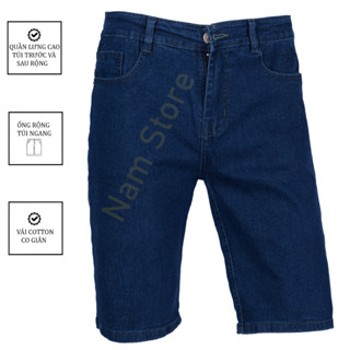 Quần Short Jean Nam Trung Niên Quần Sọt Nam Vải Jean Cotton Co Giãn Mịn Mát Ống Suông Big Size Túi Ngang
