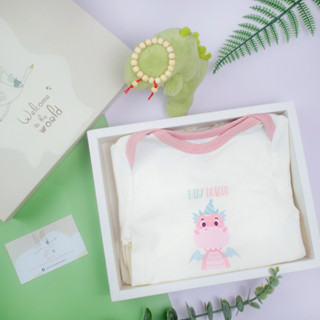 [KÈM HỘP QUÀ] Set 4 món sơ sinh hình Rồng, bộ quần áo sơ sinh cho bé gái, quà cho bé đầy tháng, quà tặng sơ sinh
