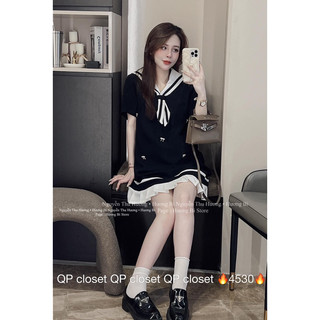 Váy Xuông Thuỷ Thủ Đính Nơ Phối Bèo Hương Bi