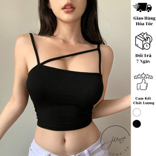 Áo hai dây croptop nữ JUNE.SG áo croptop hai dây sợi bún kiểu dáng basic ôm body D086