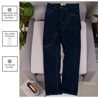 Quần Jean Nam Trung Niên Quần Dài Nam Ống Suông Thoải Mái Vải Jean Cotton Mịn Mát Big Size Túi Ngang