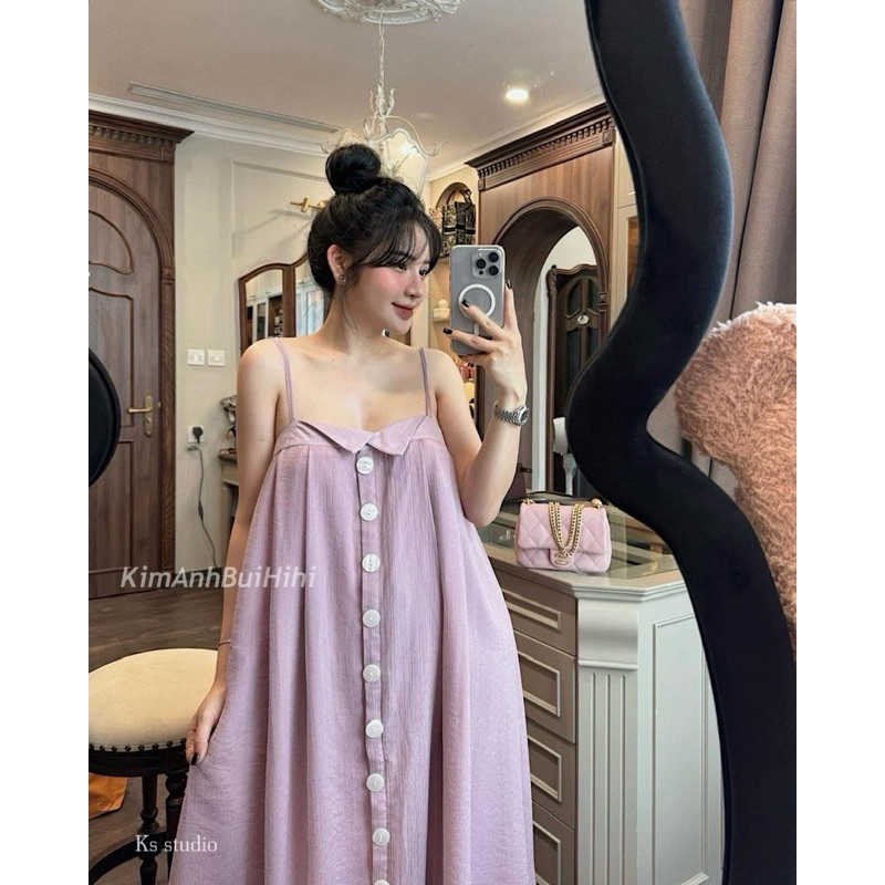 S74 Váy Maxi Hai Dây Tơ Lụa Nhũ