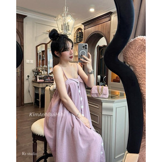 S74 Váy Maxi Hai Dây Tơ Lụa Nhũ