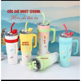 Miễn Phí Khắc tên, in logo| Cốc giữ nhiệt | Ly giữ nhiệt kèm ống hút  1200ml