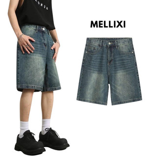 MELIXi - Quần Short Jeans lửng wash cạp thấp ống rộng form unisex