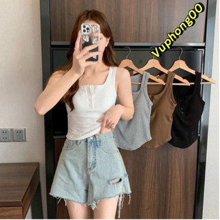 Áo Ba Lỗ Kèm Đệm ngực đính khuy- bra cotton tăm vạt bầu trẻ trung 8817