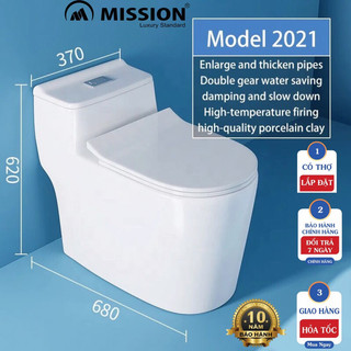 Bồn cầu 1 khối xả xoáy - Bồn cầu liền khối nắp đóng êm men sứ nano chống bám bẩn cao cấp nhập khẩu Mission